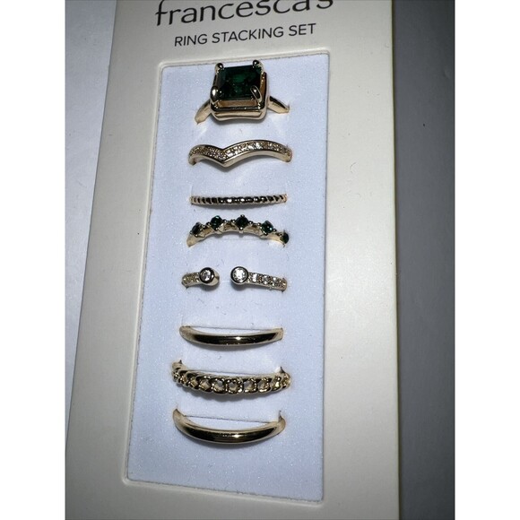 Francescas Stackable Gold Ring Set Womens Sz 6 Cubic Zirconia Emerald Green New - Picture 2 of 3